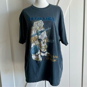 Metallic Oversized Distressed Graphic T-Shirt - Faded Black